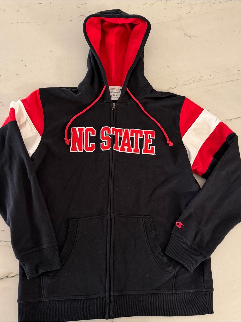NC North Carolina State Wolfpack Jacket Hoodie Large Champion Zip Up Black